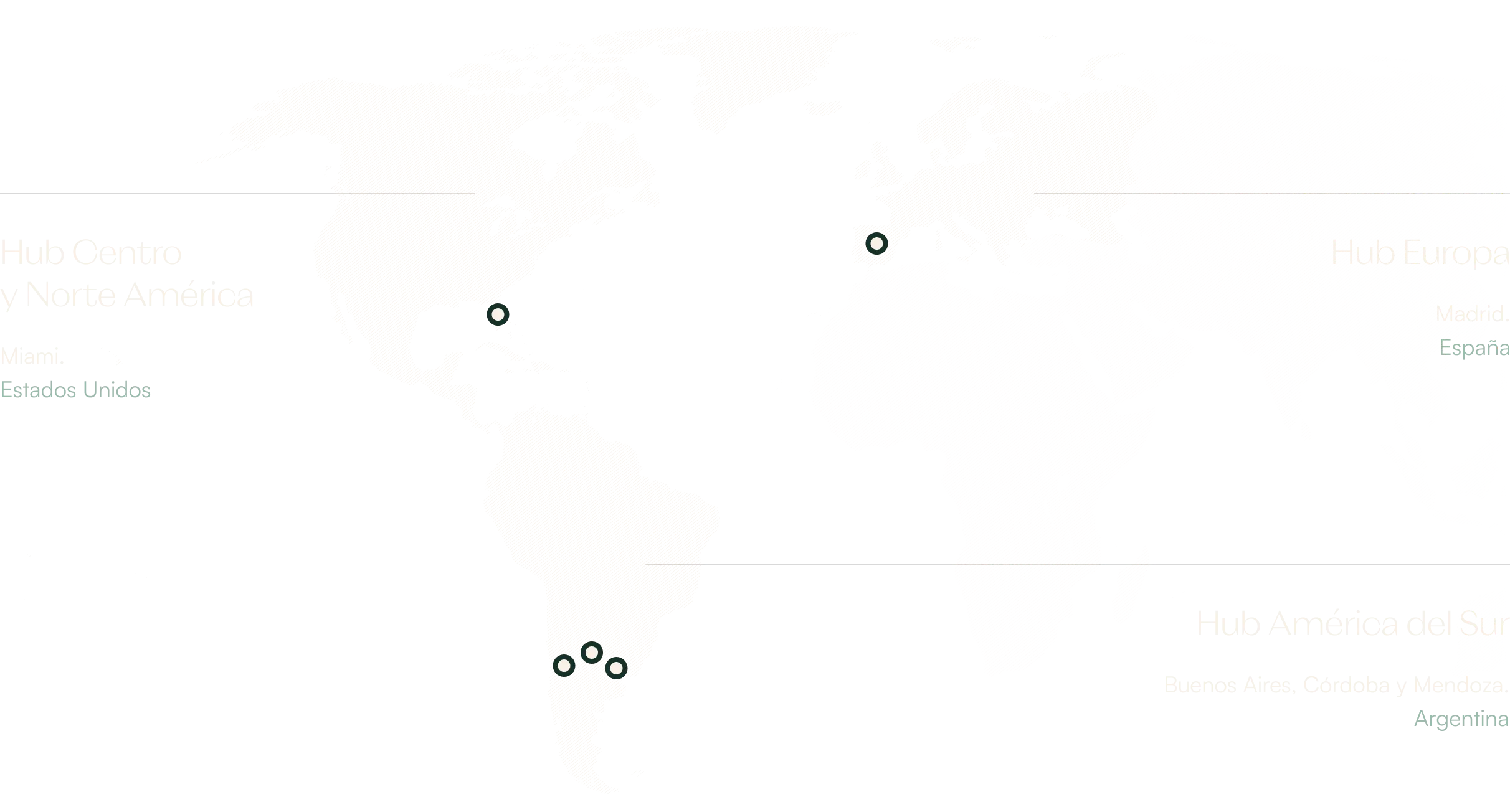 Mapa de oficinas. Miami, Nasaú, Buanos Aires, Córdoba, Mendoza, Madrid